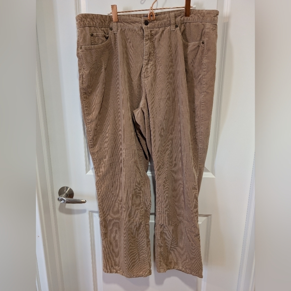Talbots Womens Pants Corduroy Tan High Rise Straight Curvy Straight Leg Size 16
